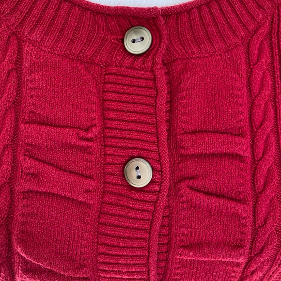 Eddie Bauer Womens Red Cable Knit Button Up Crew Neck Sweater. Sz-M - Picture 2 of 16